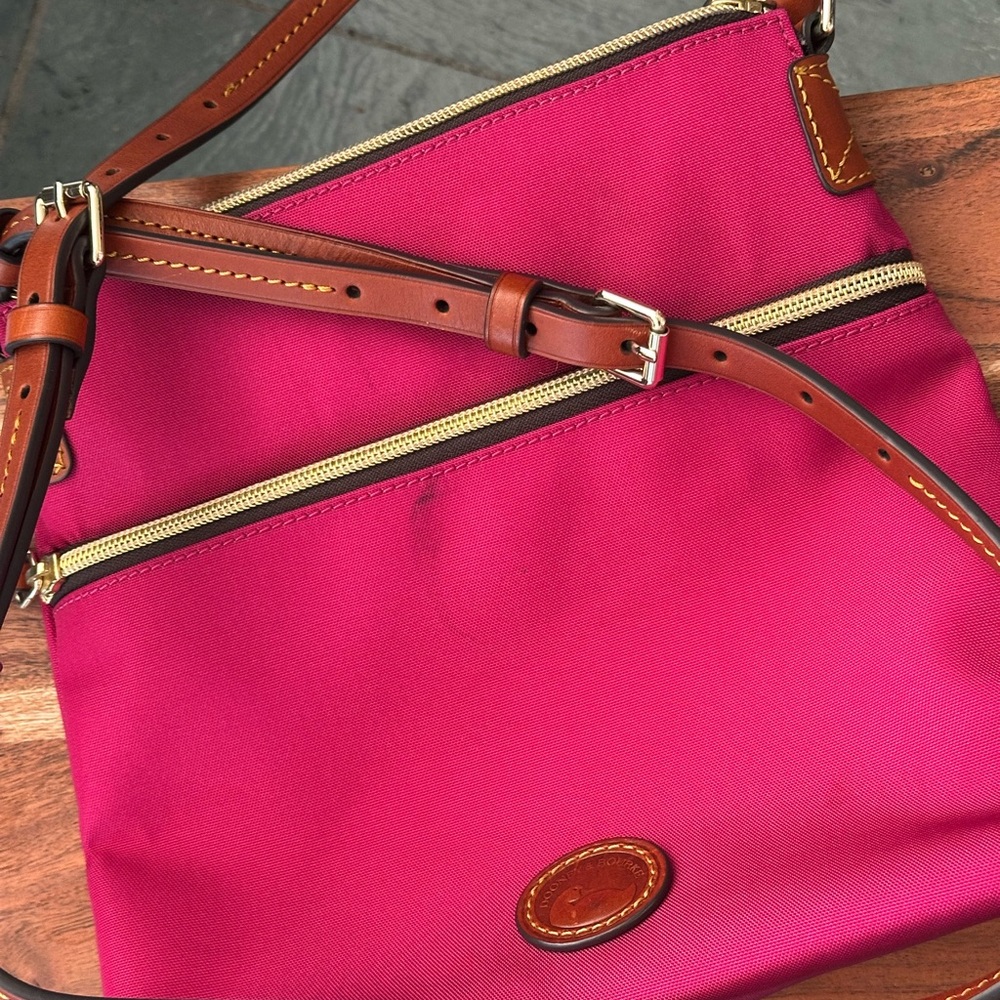 Dooney & Bourke Hot Pink Crossbody with Brown Leather Trim